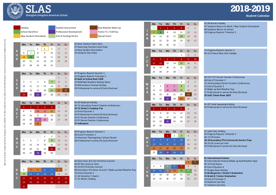 school calendar shanghai livingston